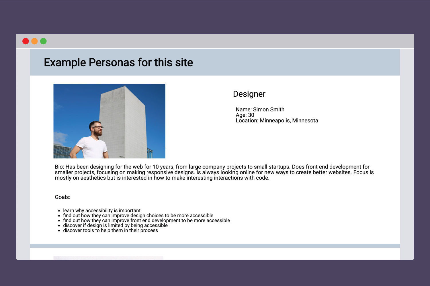 persona example from Accessible Websites