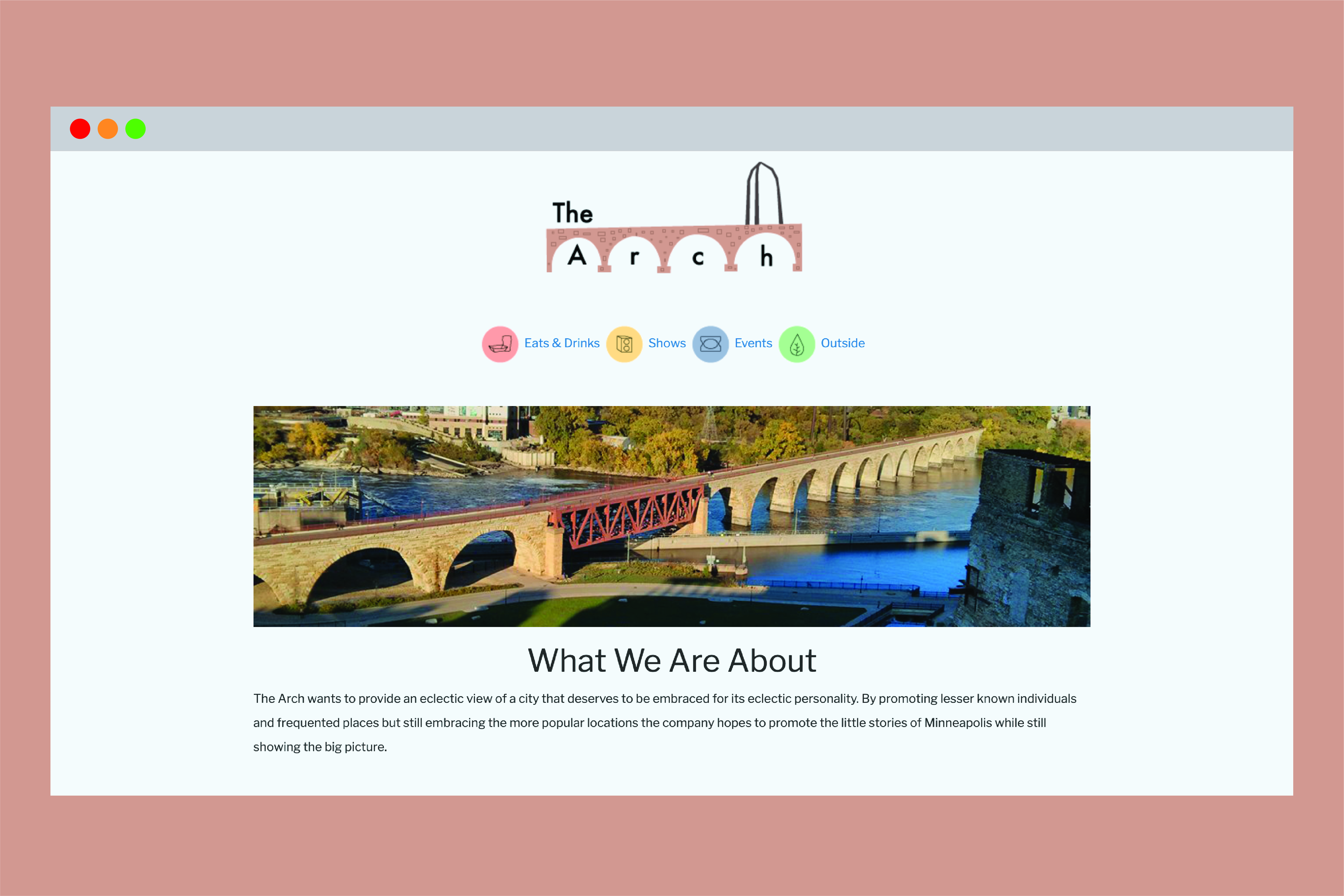 The home page of the Arch Minneapolis lifestyle website