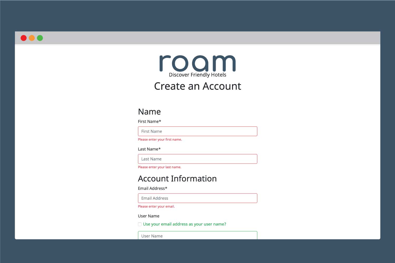 Roam account creation