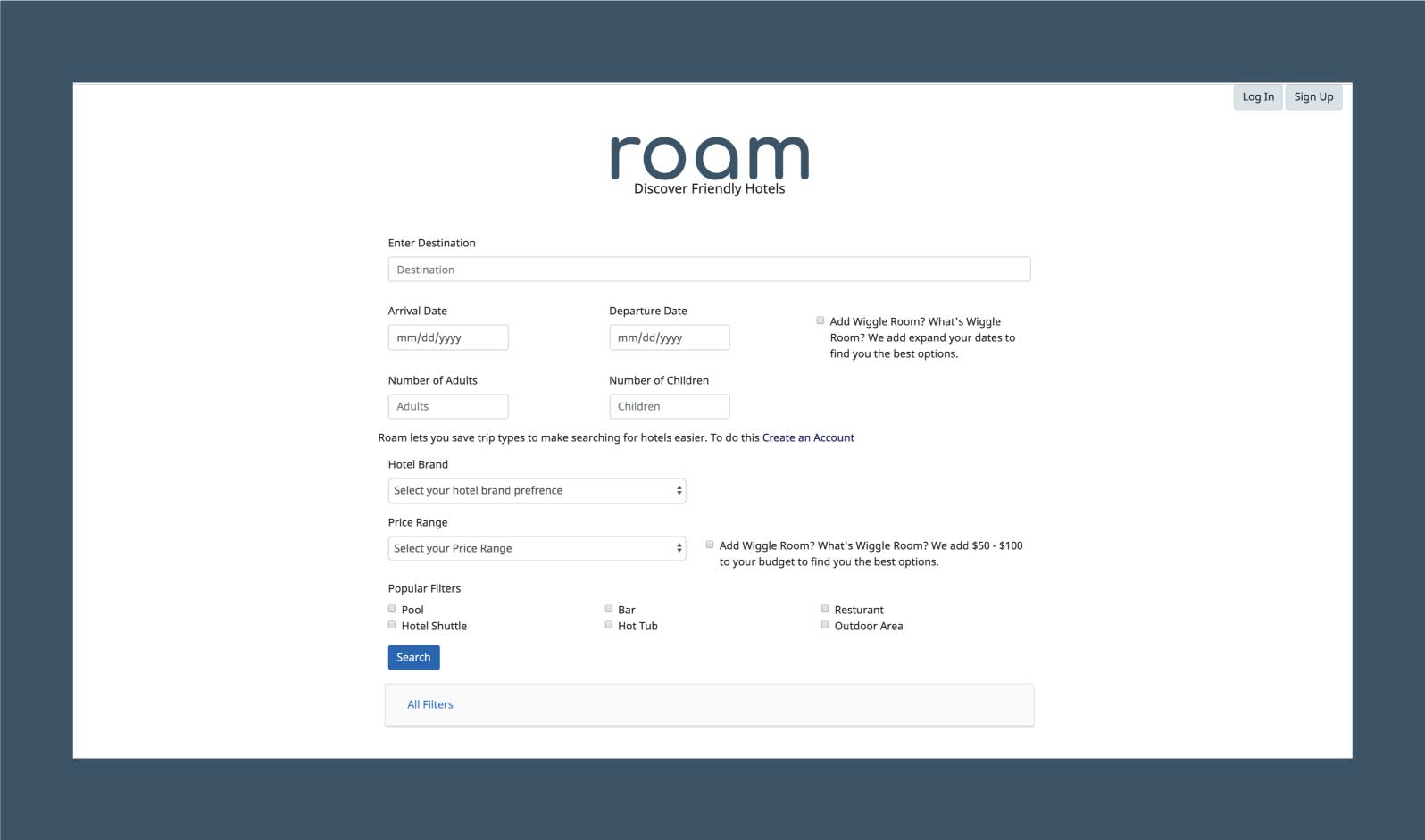 Roam's initial search interface