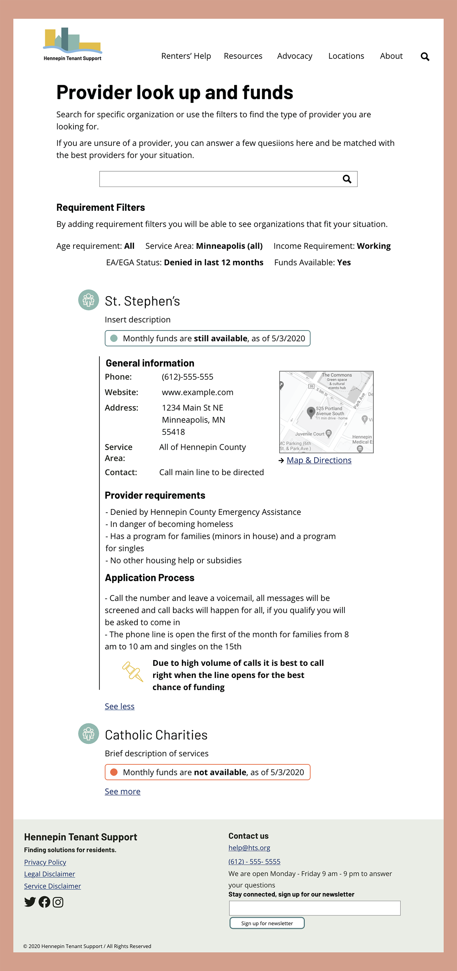 Example of what a page would look like if the Virtual Tenant Resource Center was able to track and present users with available funing for community providers